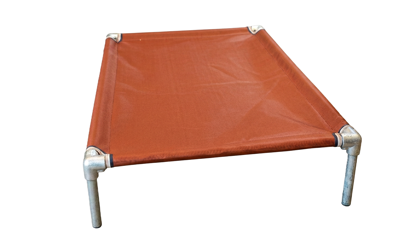 Medium KosieCare Bed — handmade raised dog bed in rust canvas